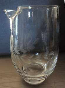 Vintage Elegant Etched Glass 15 Ounce Cocktail Pitcher  