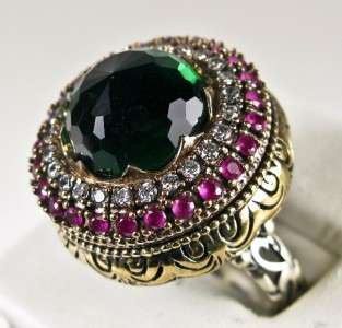   85ctw Emerald, Ruby & Sapphire Rose Gold/925 Cocktail Ring 16g   Sz 8
