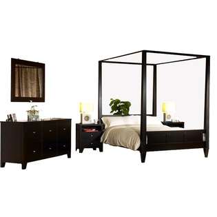 InSassy Wilshire 5 Piece Bedroom Set w/ Canopy Queen Bed   Cappuccino 
