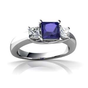   Gold Square Created Sapphire trellis three stone Ring Size 4 Jewelry