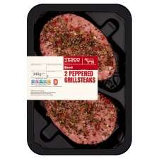 Tesco 2 Peppered Beef Grill Steaks 340G   Groceries   Tesco Groceries