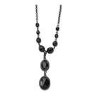   Sterling Silver 26 inch Black Jet Glass Bead Rosary Necklace