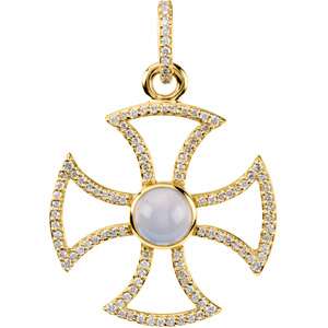 34 Cttw Diamond Maltese Cross Chalcedony 14k Pendant Nw  