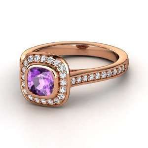  Annabelle Ring, Cushion Amethyst 14K Rose Gold Ring with 