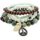    Brown/ Green Bead Peace, Evil Eye and Feather Stretch Bracelets