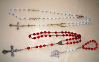   ROSARIES White & Red Glass Beads BRACELET Art Deco CATHOLIC  