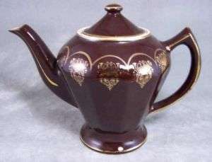 Vintage Hall China Albany Teapot Mahogany Brown Gold  