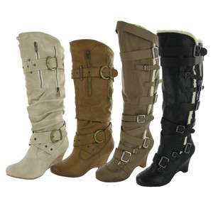   Assorted Faux Leather Heel Zip Knee High Womens Boots Shoes  