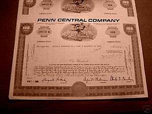 PENN CENTRAL COMPANY STOCK CERTIFICATE  