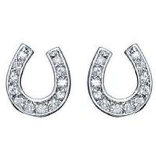 Bling Jewelry Sterling Silver Pave CZ Lucky Horseshoe Stud Earrings 