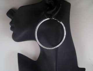   diamante and silver tone hoop earrings 6.5cm or 5.5cm options  