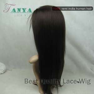 lace front wig indian remy human hair 2# dark brown silky straight wig 