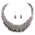   Beads with Silver Weaved Chains Statement Necklace and Earrings Set