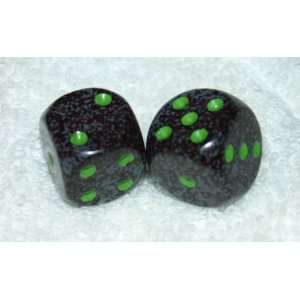 Black With Green Dots Speckled Dice Pair 