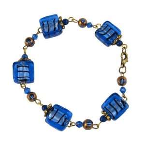  Bracelet   B69   Murano Style Glass   Squares ~ Sapphire 