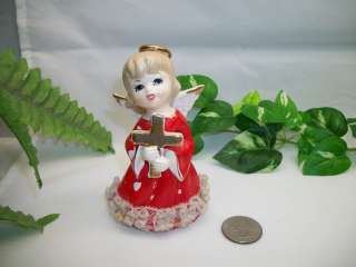   Miniature Girl with Cross Lace CHRISTMAS ANGEL Holiday Figurine JAPAN
