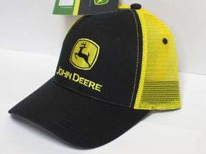 John Deere Trucker Cap Hat Black Twill Yellow Mesh Back Farmer Farm 