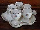 Old French CERAMIC EGGS Rack / Plate w/ 6 EGG CUPS  fine flowers 