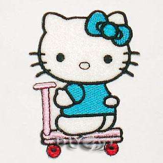 HELLO KITTY RIDING A SCOOTER Embroidered Patch Applique  
