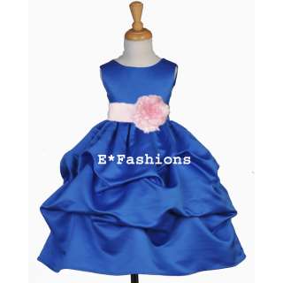 ROYAL BLUE PINK PAGEANT KIDS FLOWER GIRL DRESS 6 9M 12 18M 2 3 4 5 6 