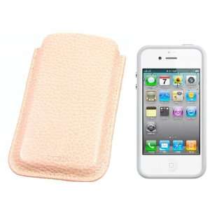   for Apple iPhone 4   Granulated Cow Leather   Salmon Pink Electronics