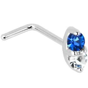   14K White Gold 1.5mm Genuine Blue Sapphire Diamond Marquise Nose Ring