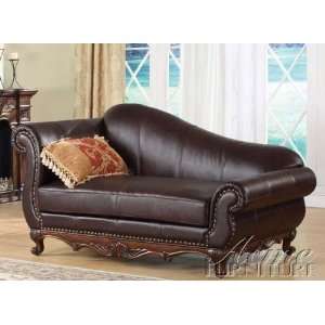  Chaise Lounger with Nail Head Trim in Brown Leatherette 