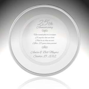   25th Wedding Anniversary Crystal and Platinum Plate 