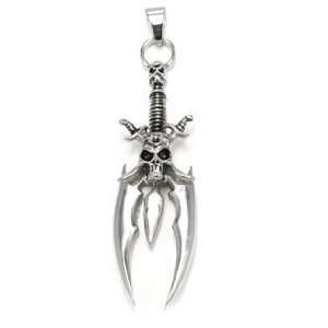   Steel Biker Pendant with Skull on Swords (Chain Not Included) Jewelry