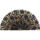 Neat Pleats Decorative Fan   Blue and Gold Floral Pattern 