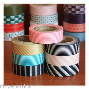   Japanese WASHI rice paper deco adhesive colorful STRIPES masking tape