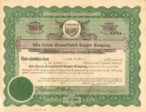   Consolidated Copper Company  1917 Arizona mining stock certificate