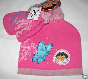 NWT Toddler Girls Dora Matching Hat & Mittens Set  