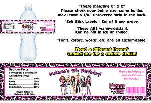 Monster High ~ Printed Water Bottle Labels ~ Birthday Party Favors 