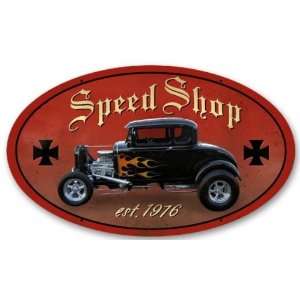  Speed Shop Automotive Oval Metal Sign   Garage Art Signs 