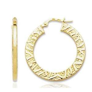    14k Yellow Gold Stylish Texture Circle Hoop Earrings Jewelry