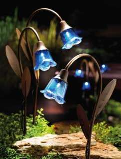 Set 3 Blue Bell Stake Solar Lawn Path Lights Yard Garden Decor NEW 
