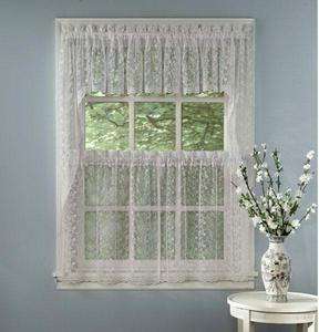 PRISCILLA Lace 60x38 Swag Kitchen Curtain Pair IVORY  