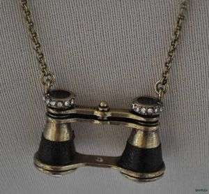 FOSSIL Vintage Binoculars Opera Glasses Pendant Necklace Charm Brass 
