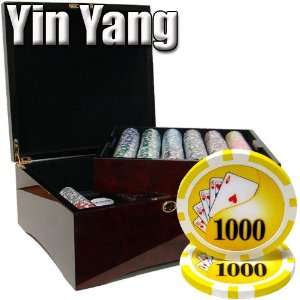 750 Ct Yin Yang 13.5 Gram Poker Chip Set in Mahogany Wooden Case w 
