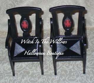 Gothic Halloween Arm Chairs Red Guns & Roses Skull for Barbie Ken 