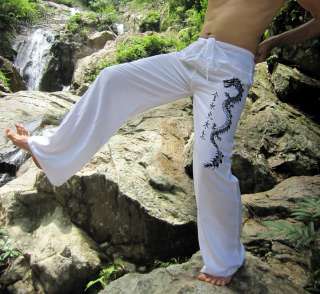 Long China Dragon Meditation Yoga Pants White XXL Tall  