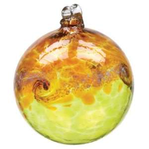  Art Glass VAN GLOW Hand Blown Glass Ornament Ball Gold & Lime Green 