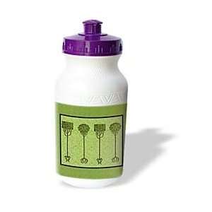   Deep olive green trees on muted lime damask background   Water Bottles