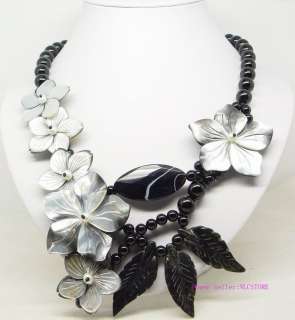 Natural Agate Onyx shell flower gem floray necklace  