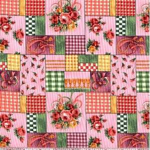  45 Wide Rose & Ribbons Patchwork Pink Fabric By The Yard 