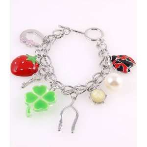 Fashion Jewelry Charm Bracelet with Acrylic Jewelry and Pearl Silver 