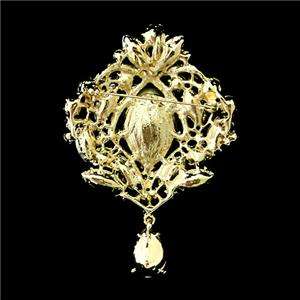 Multi Swarovski Crystal Flower Drop Pendant Brooch Pin  