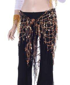 Belly dance Tribal fringe sequins Triangle Scarf B gold  