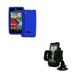  LG Lucid 4G VS840 Silicone Skin Case Cover (Blue) + Car Dashboard 